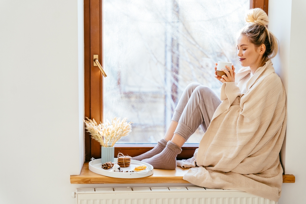 woman cozy in the winter.