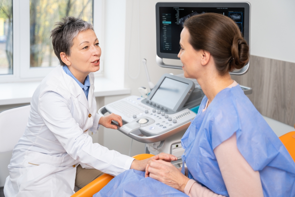 woman at annual gynecology exam.